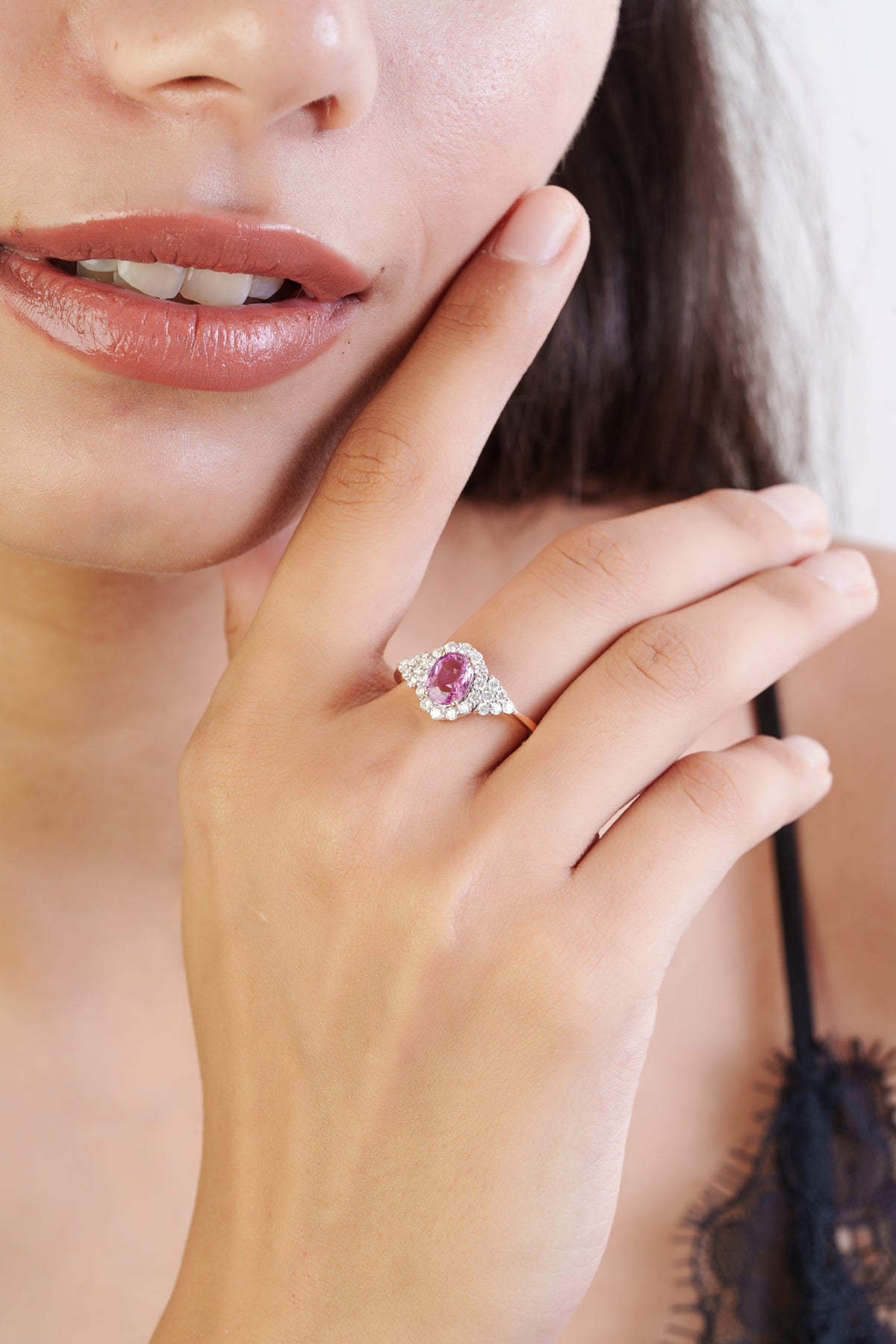 Pink Sapphire Halo Ring