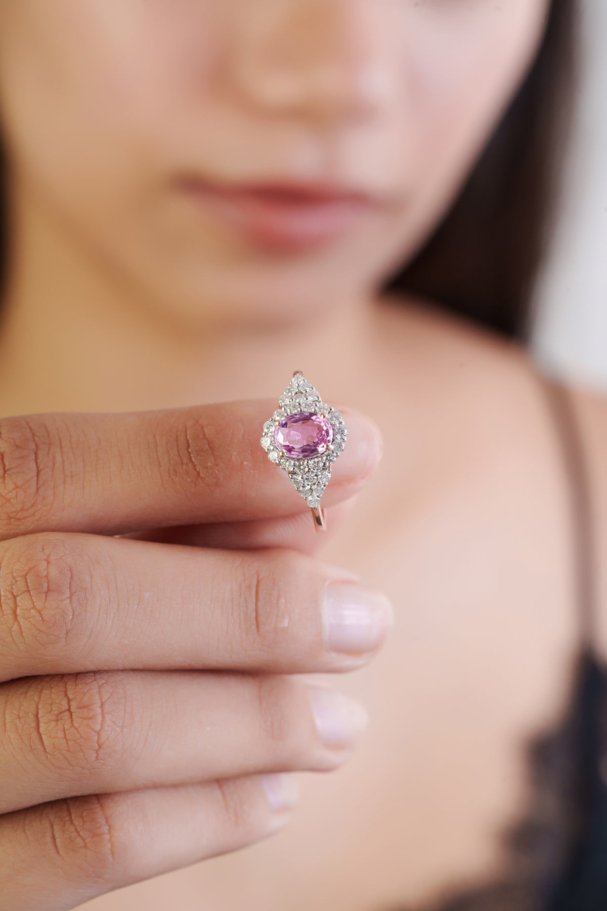 Pink Sapphire Halo Ring