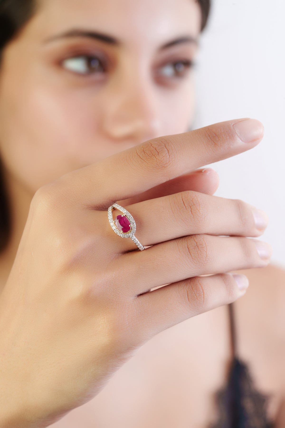 Oval Ruby Diamond Halo Ring