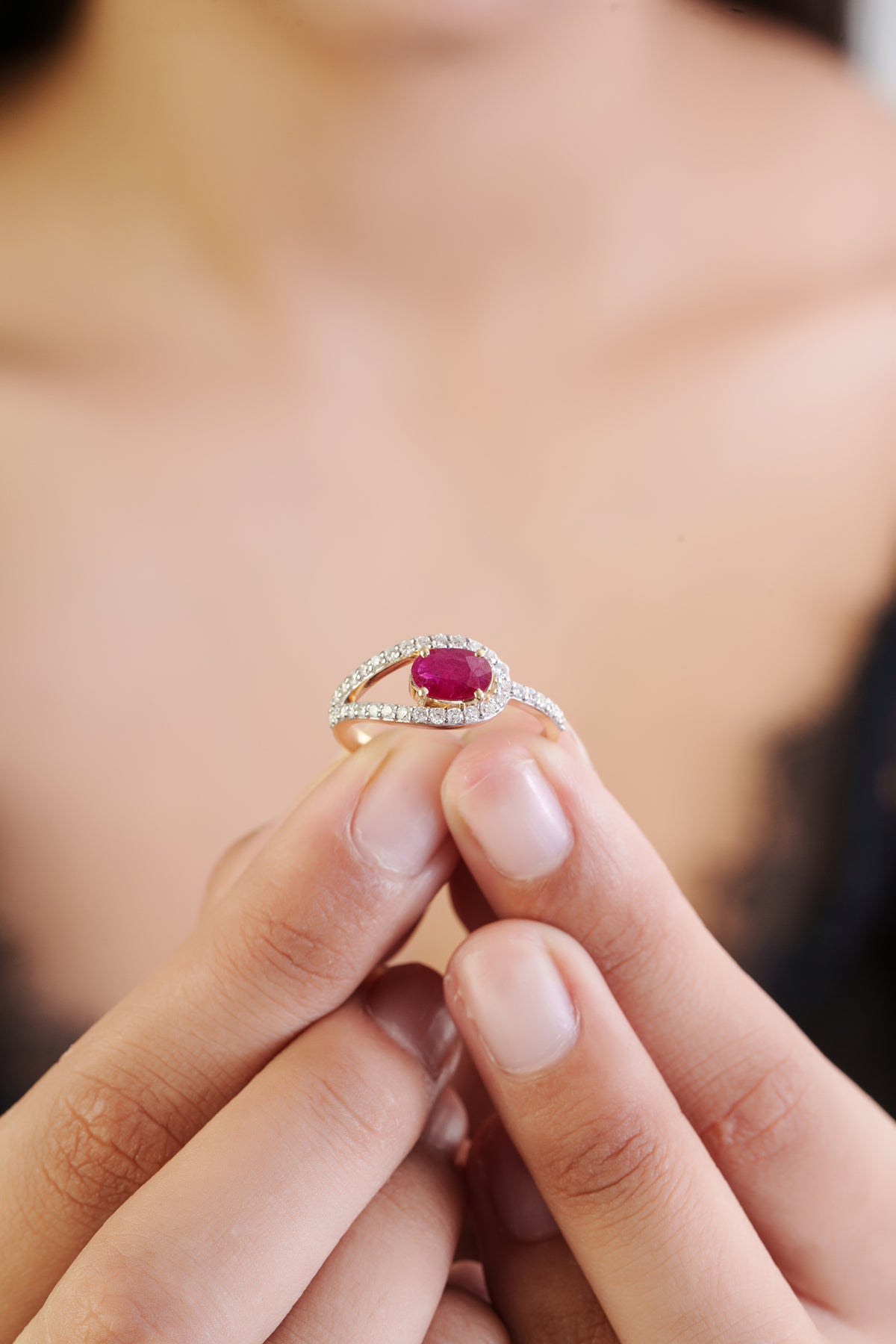 Oval Ruby Diamond Halo Ring