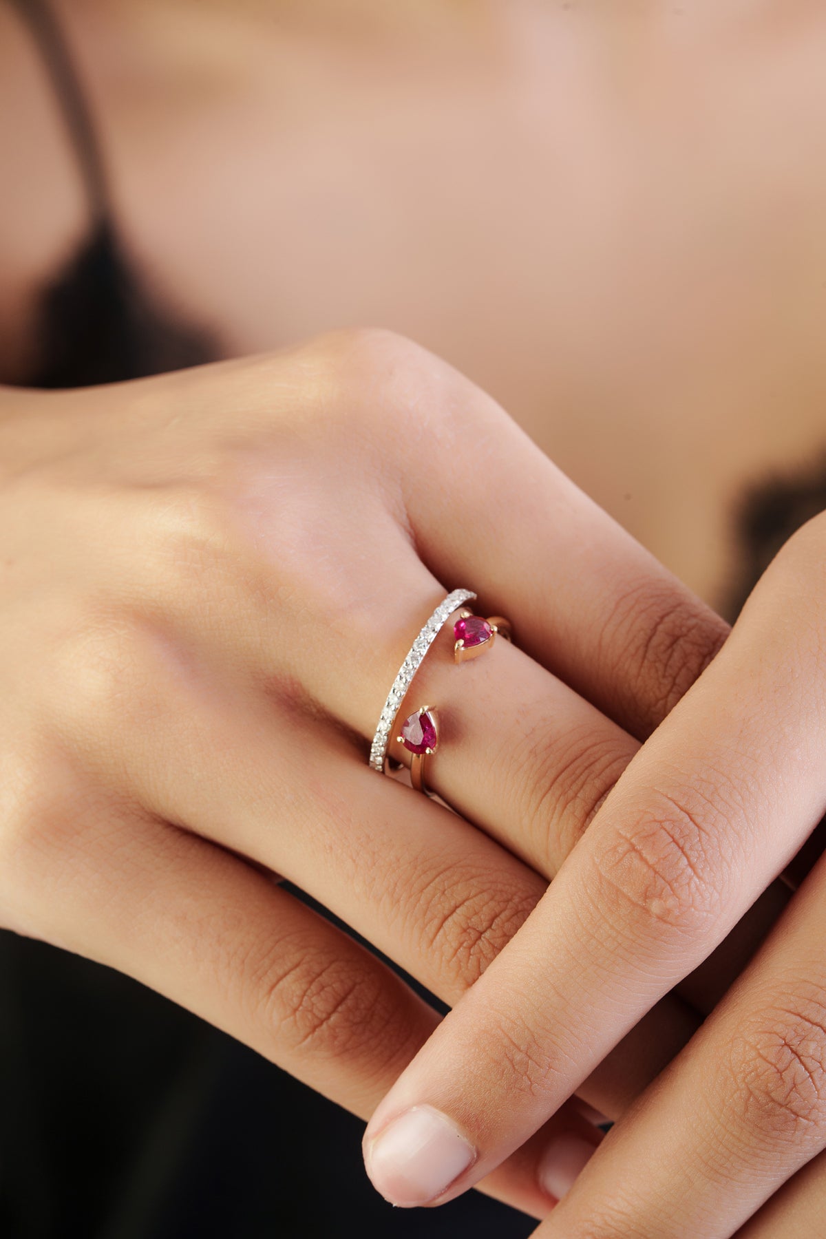 Ruby Open Ring with Diamond