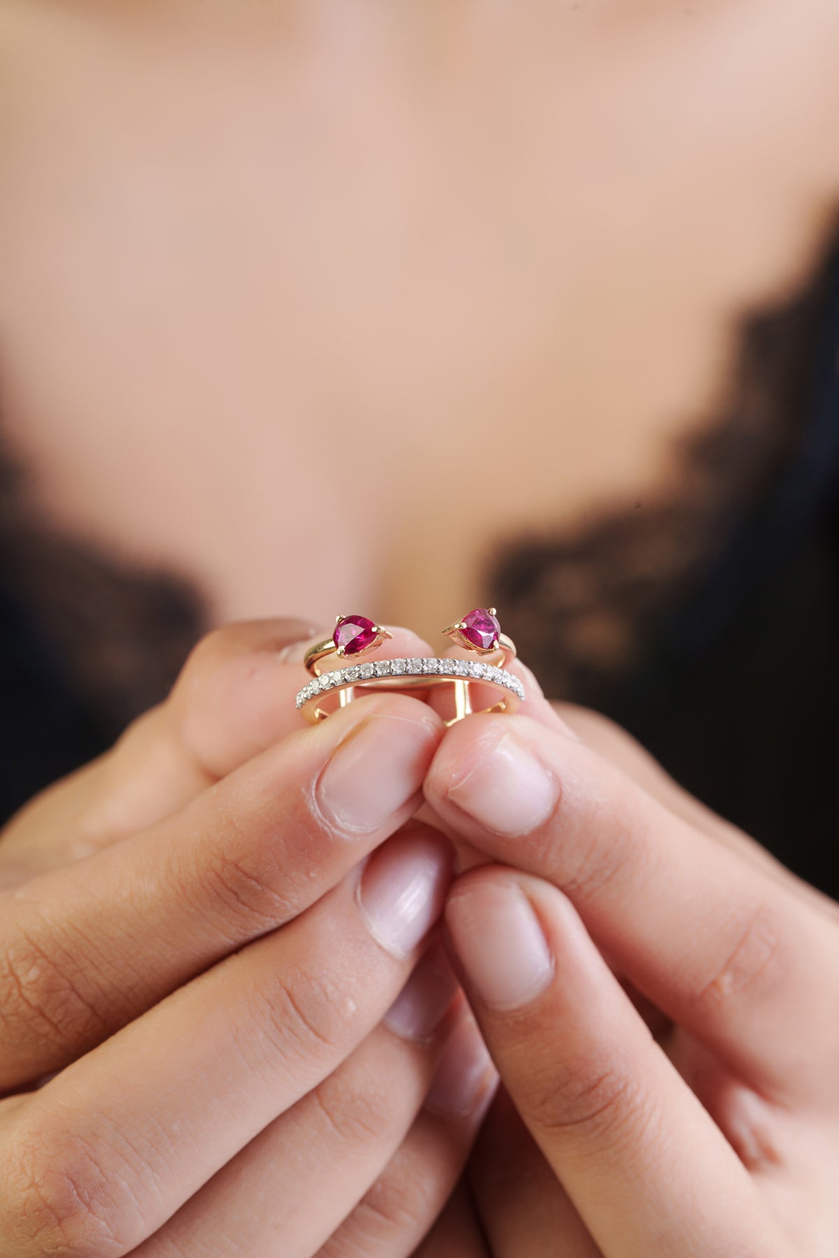 Ruby Open Ring with Diamond
