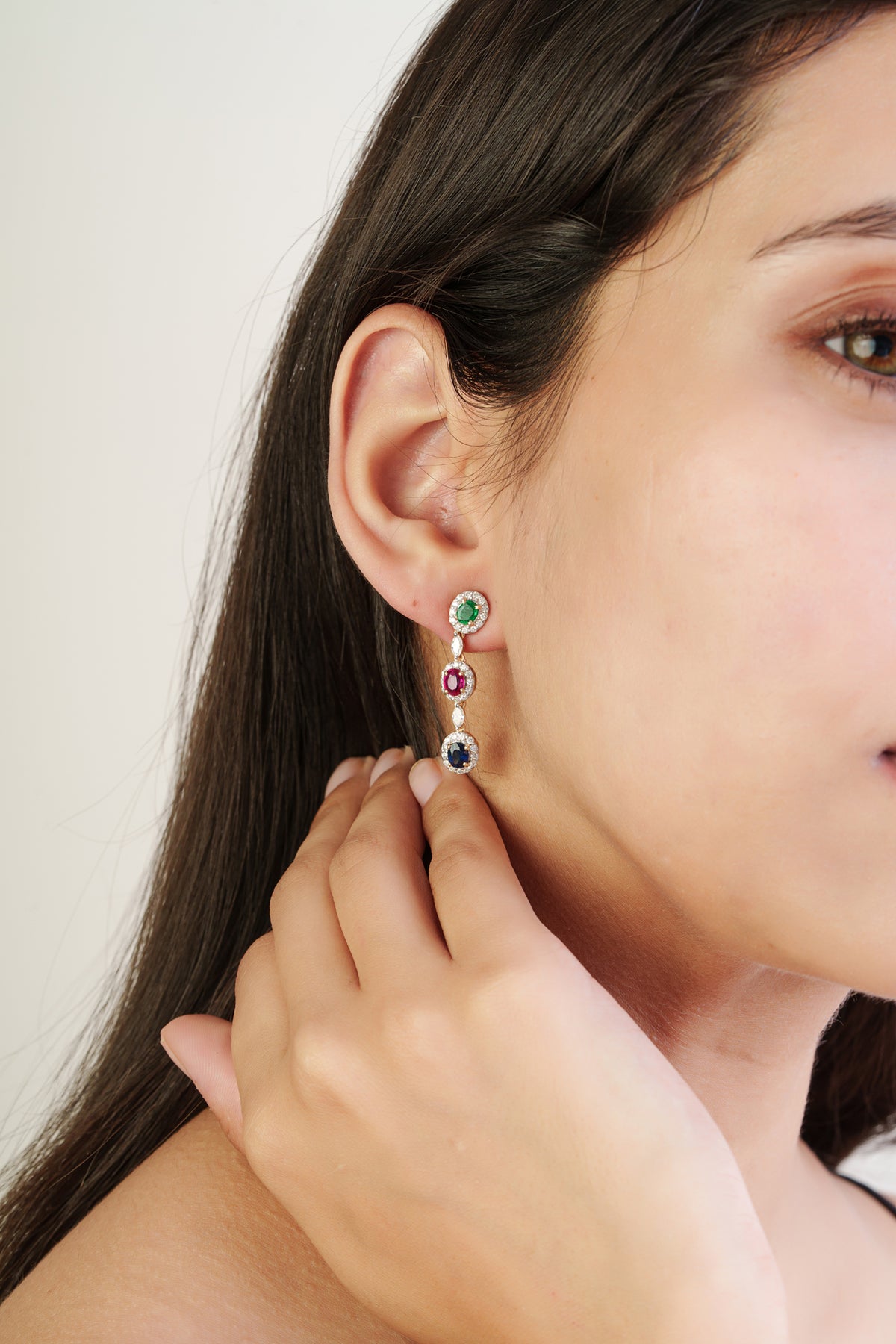 Emerald Ruby Sapphire Drop Earrings