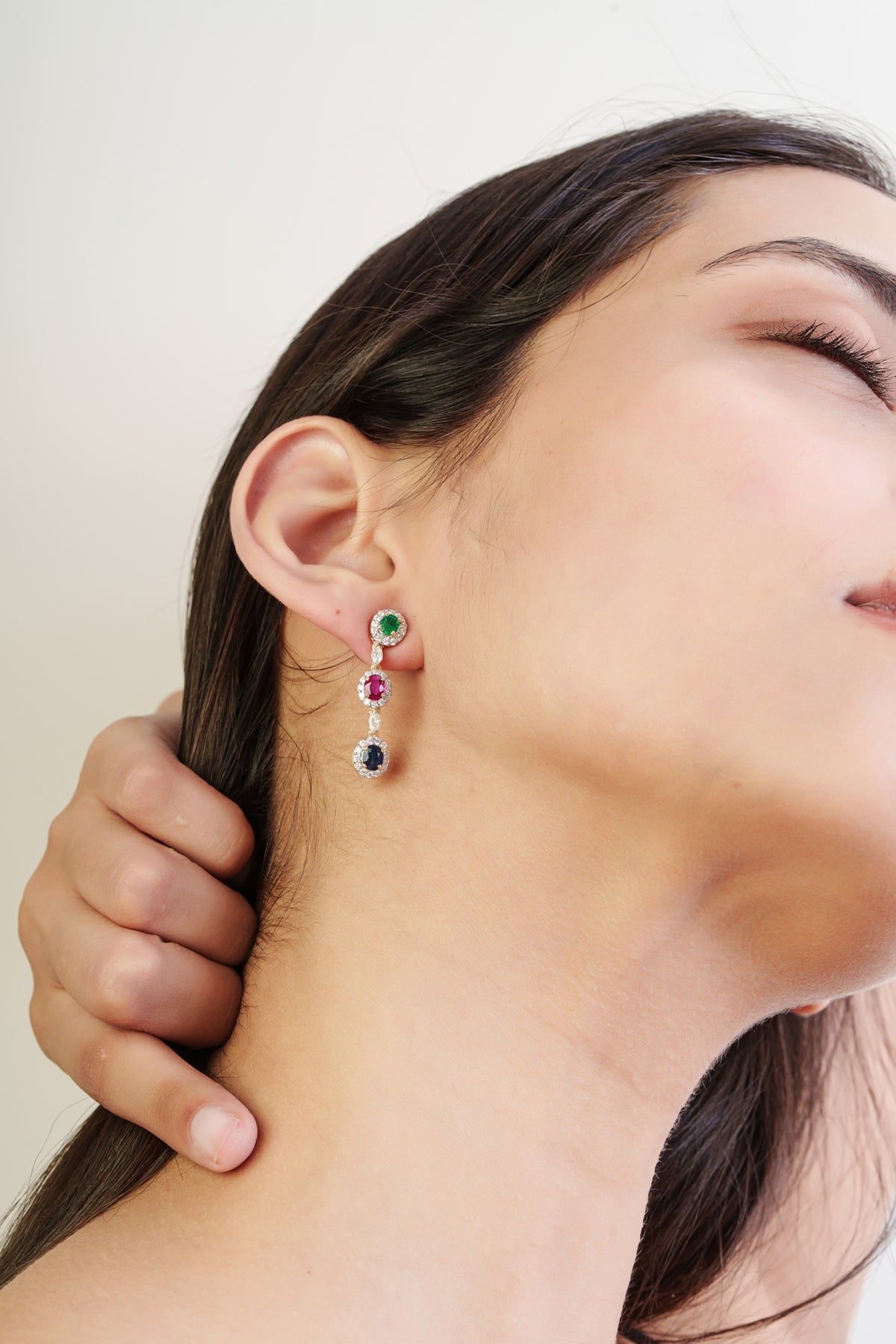 Emerald Ruby Sapphire Drop Earrings