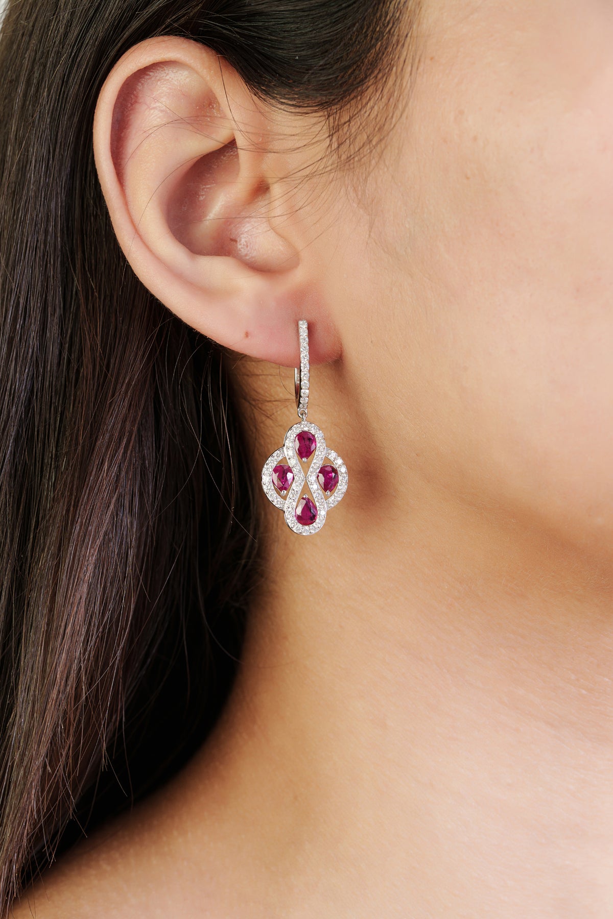 Natural Ruby Diamond Drop Earrings