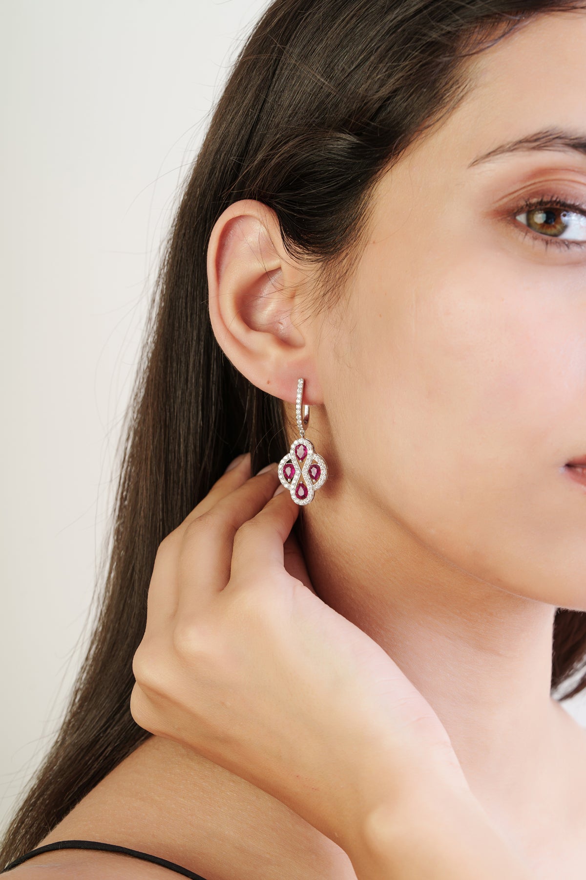 Natural Ruby Diamond Drop Earrings