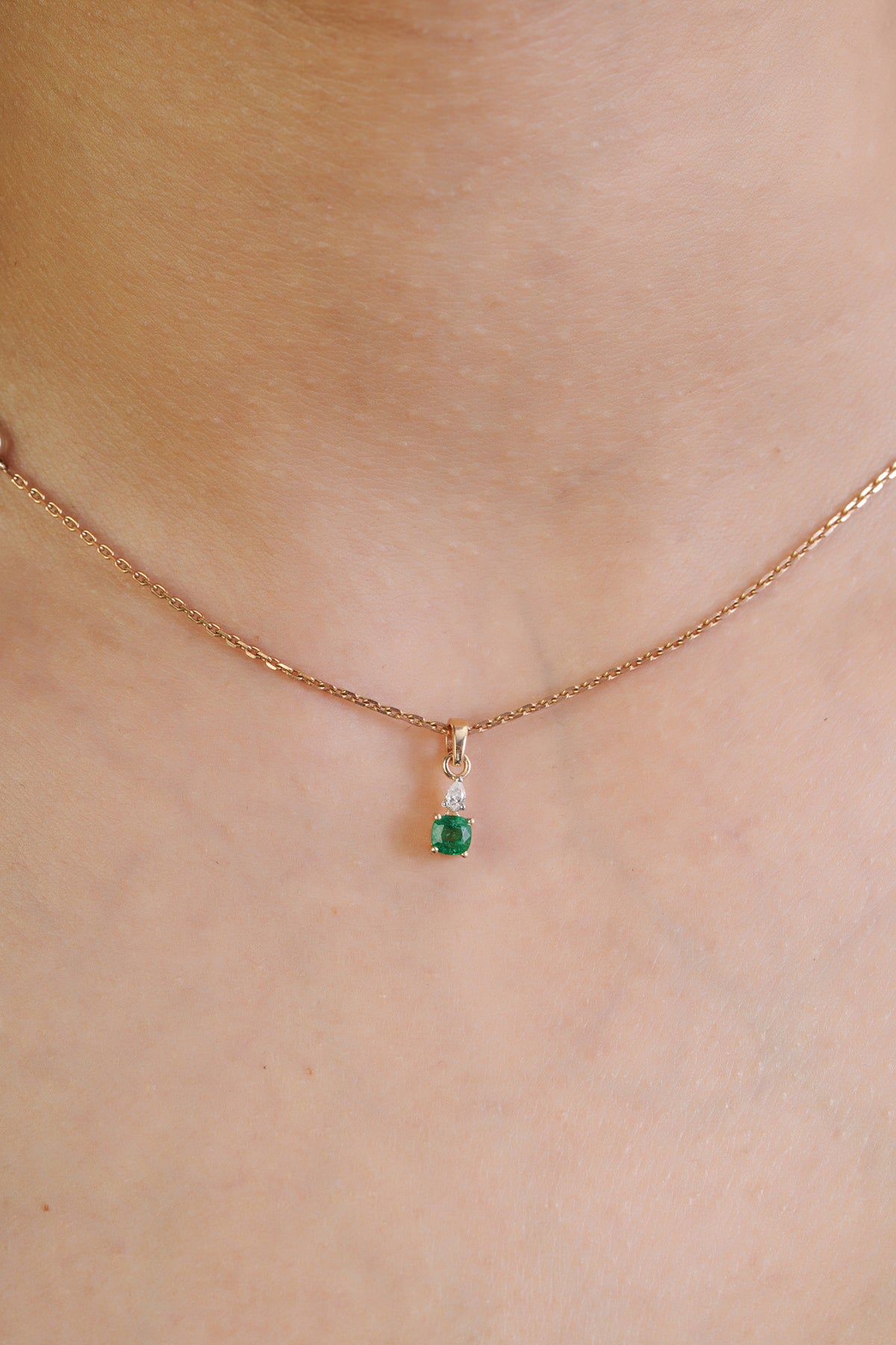 Natural Cushion Cut Emerald Diamond Pendant