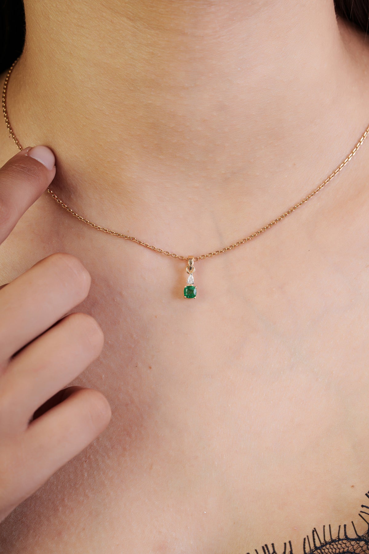 Natural Cushion Cut Emerald Diamond Pendant