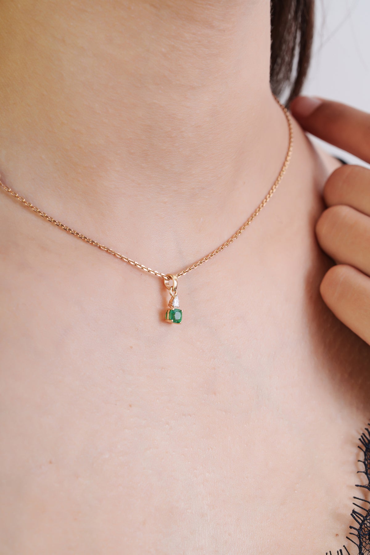 Natural Cushion Cut Emerald Diamond Pendant
