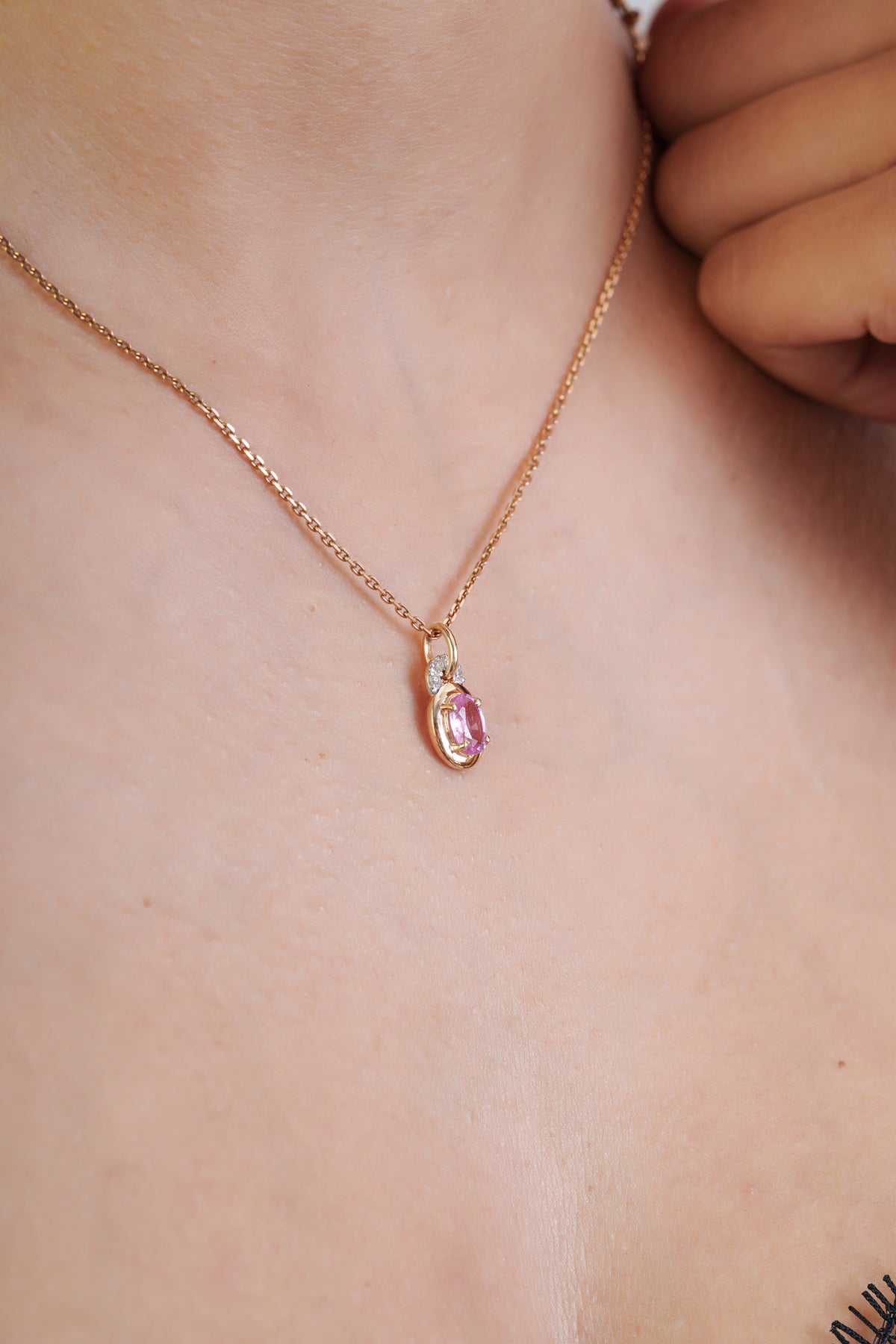 Oval Pink Sapphire Diamond Pendant