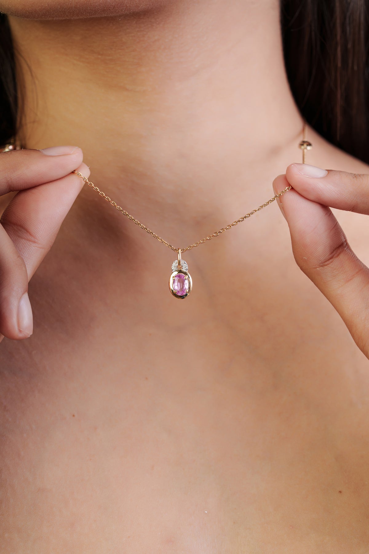 Oval Pink Sapphire Diamond Pendant