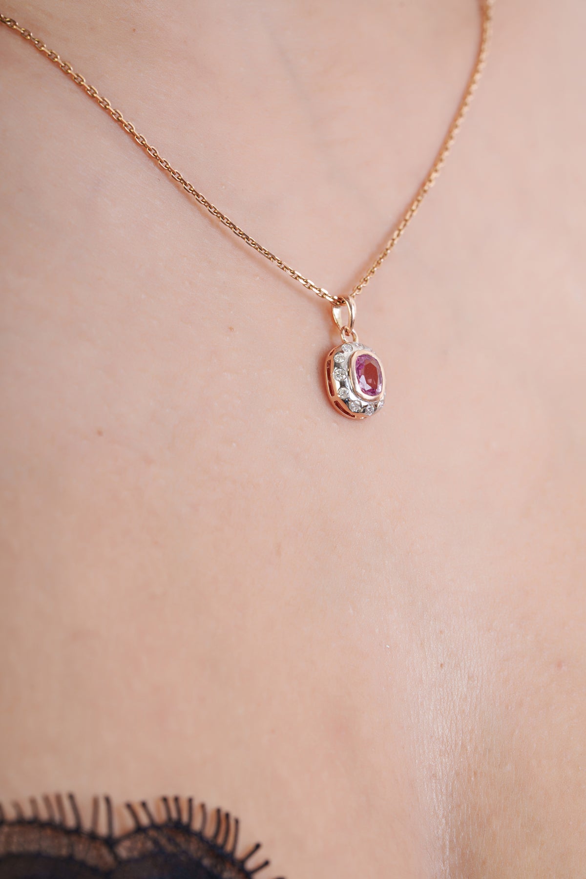 Pink Sapphire Diamond Halo Pendant