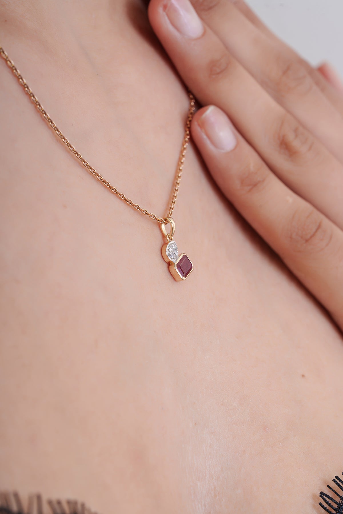 Natural Emerald Cut Ruby Diamond Pendant