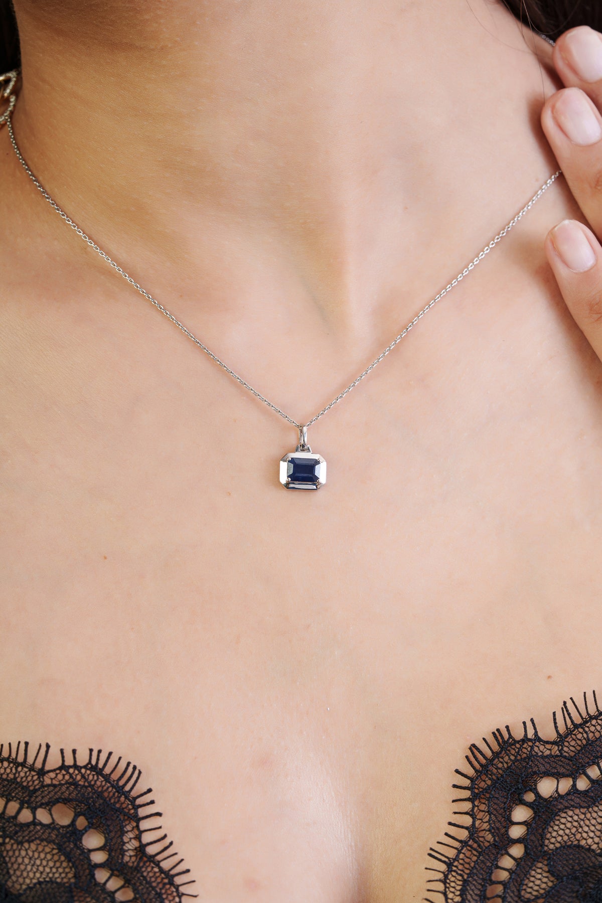 Emerald Cut Blue Sapphire Solitaire Pendant