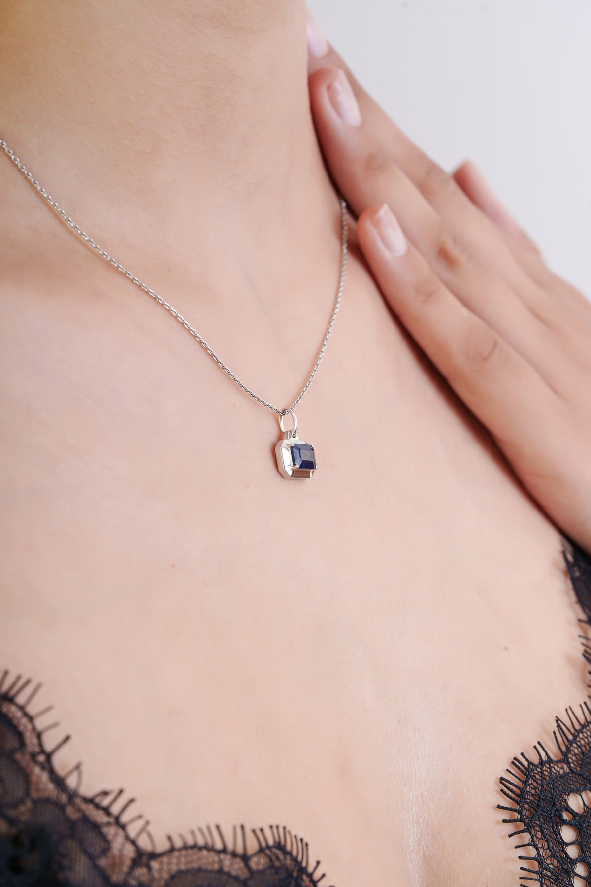 Emerald Cut Blue Sapphire Solitaire Pendant