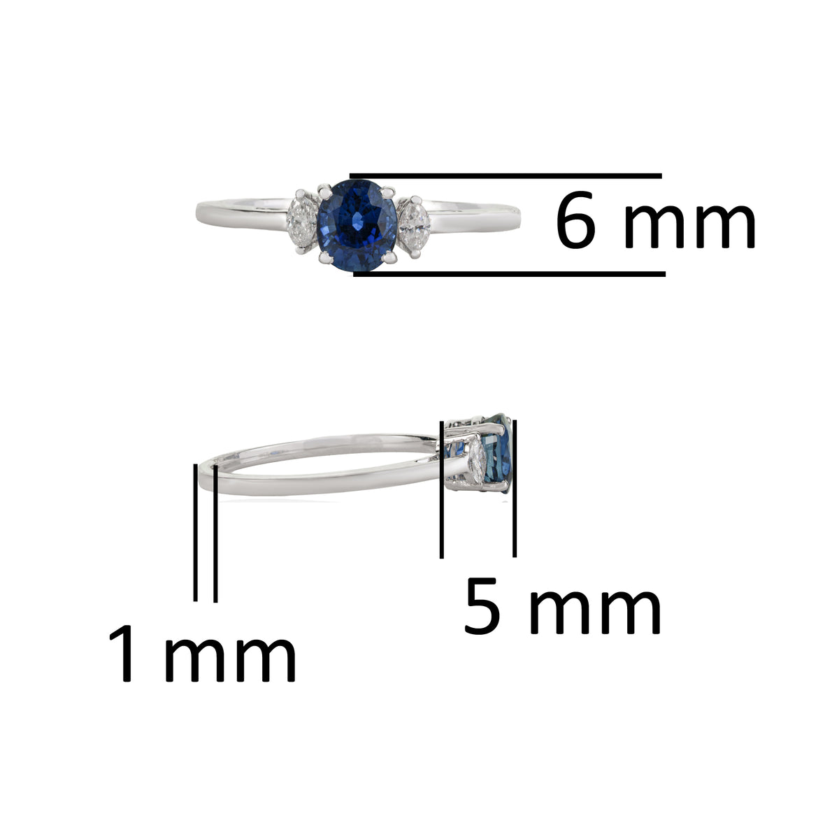 Natural Sapphire Three Stone Ring
