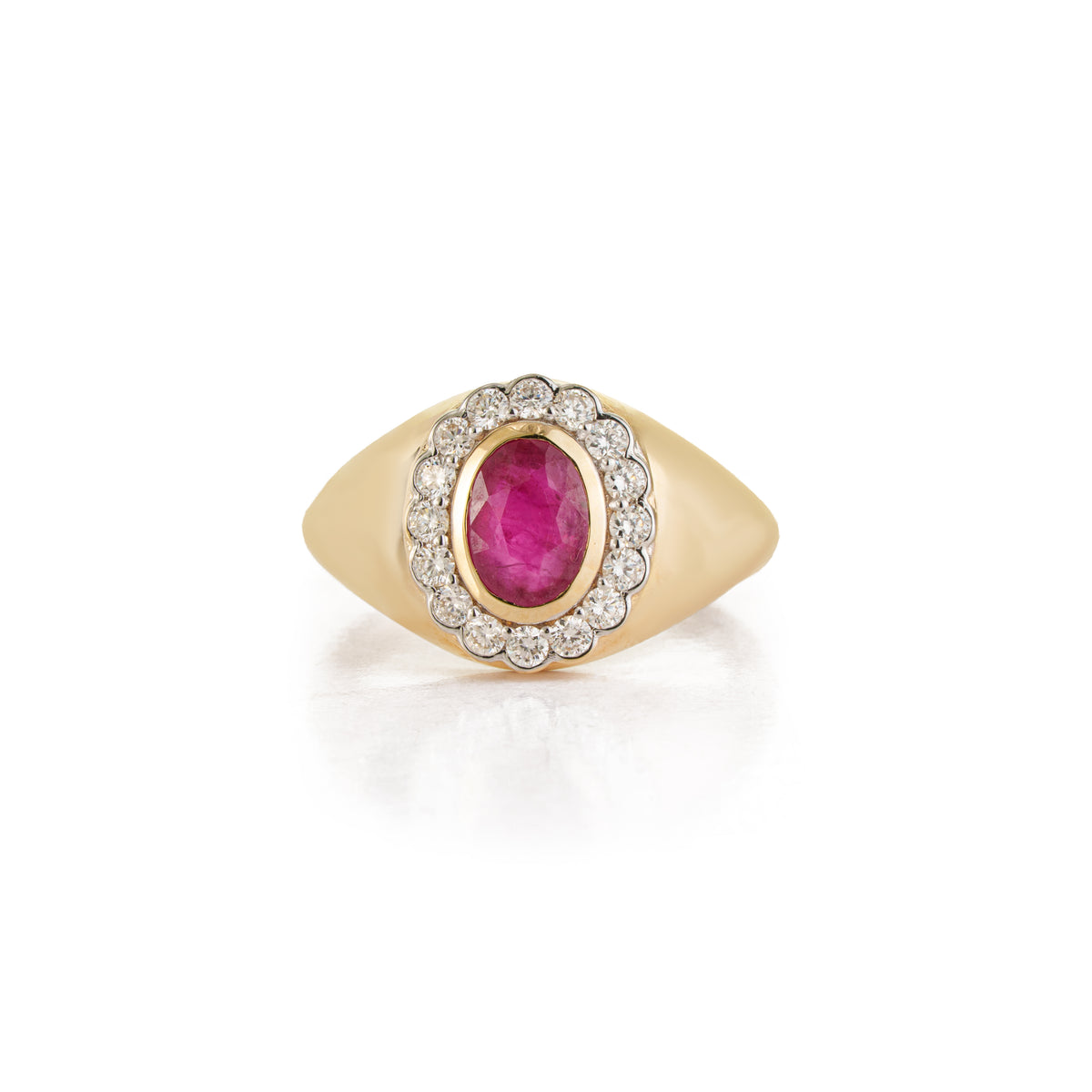 Ruby Diamond Halo Signet Ring