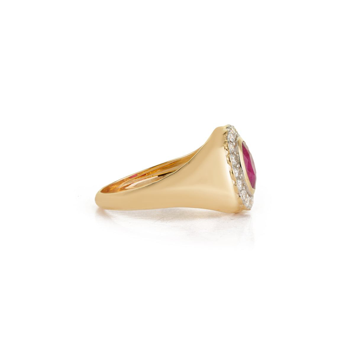 Ruby Diamond Halo Signet Ring
