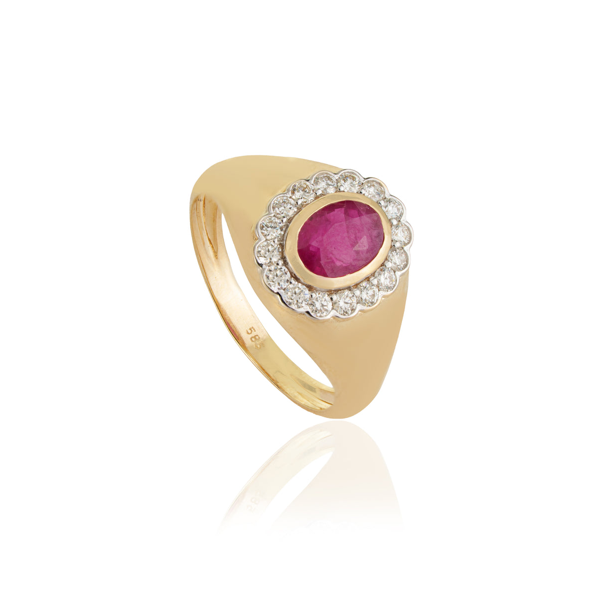 Ruby Diamond Halo Signet Ring