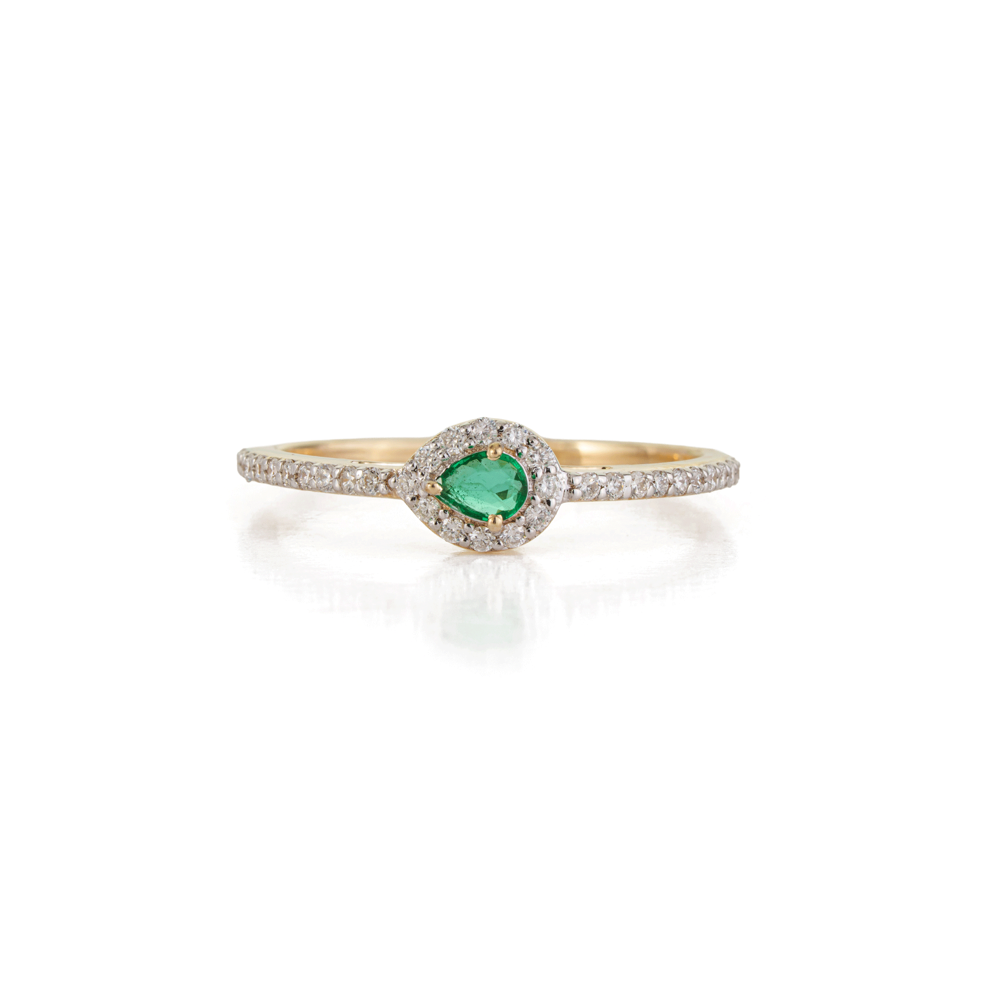 Pear Emerald Diamond Halo Ring