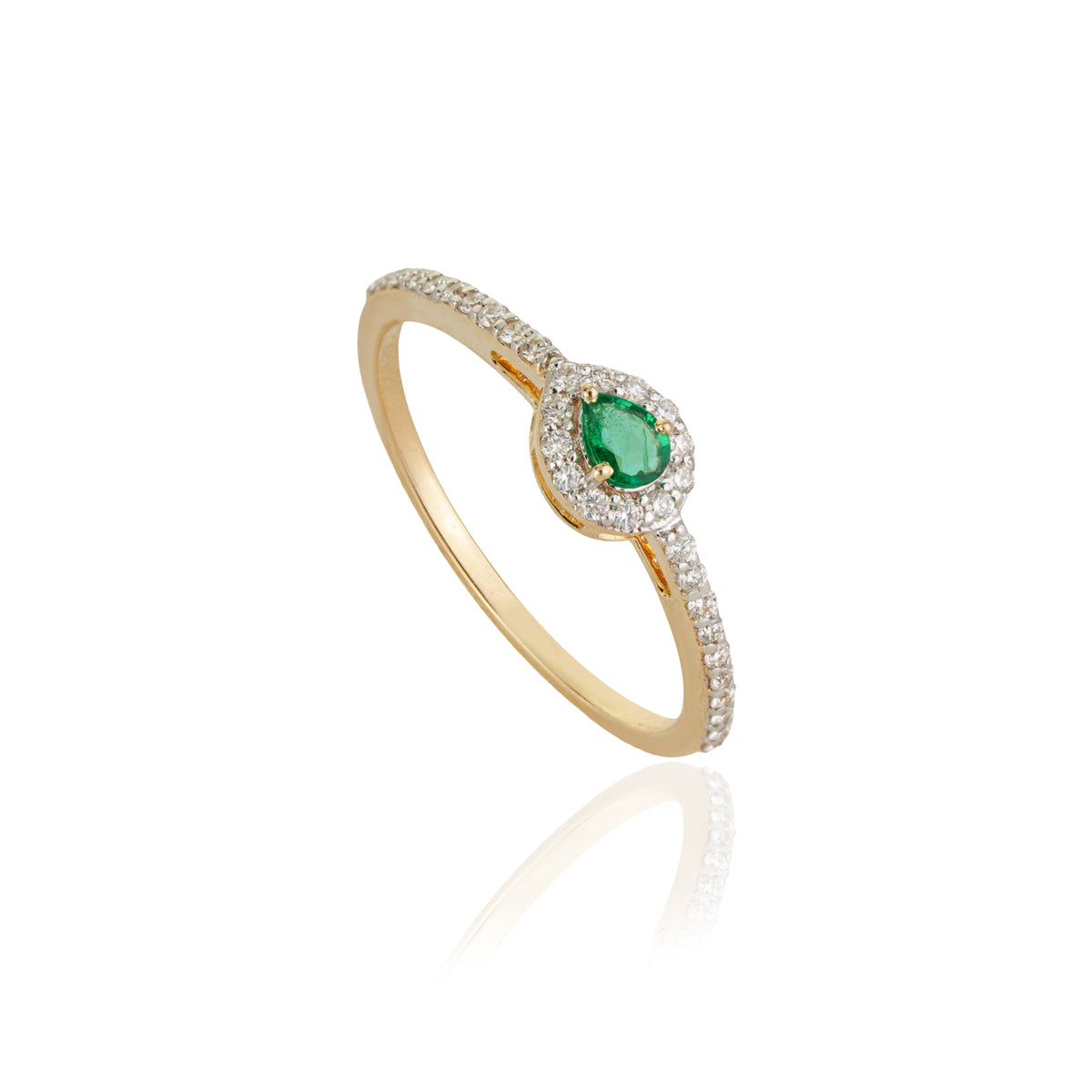 Pear Emerald Diamond Halo Ring