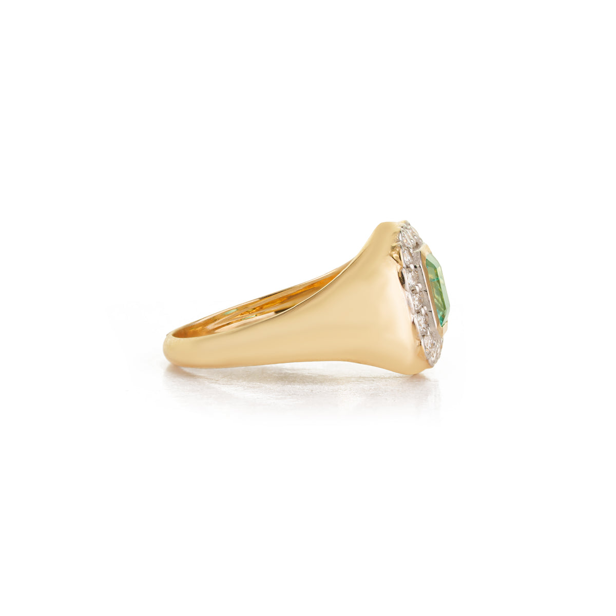 Emerald Diamond Halo Signet Ring