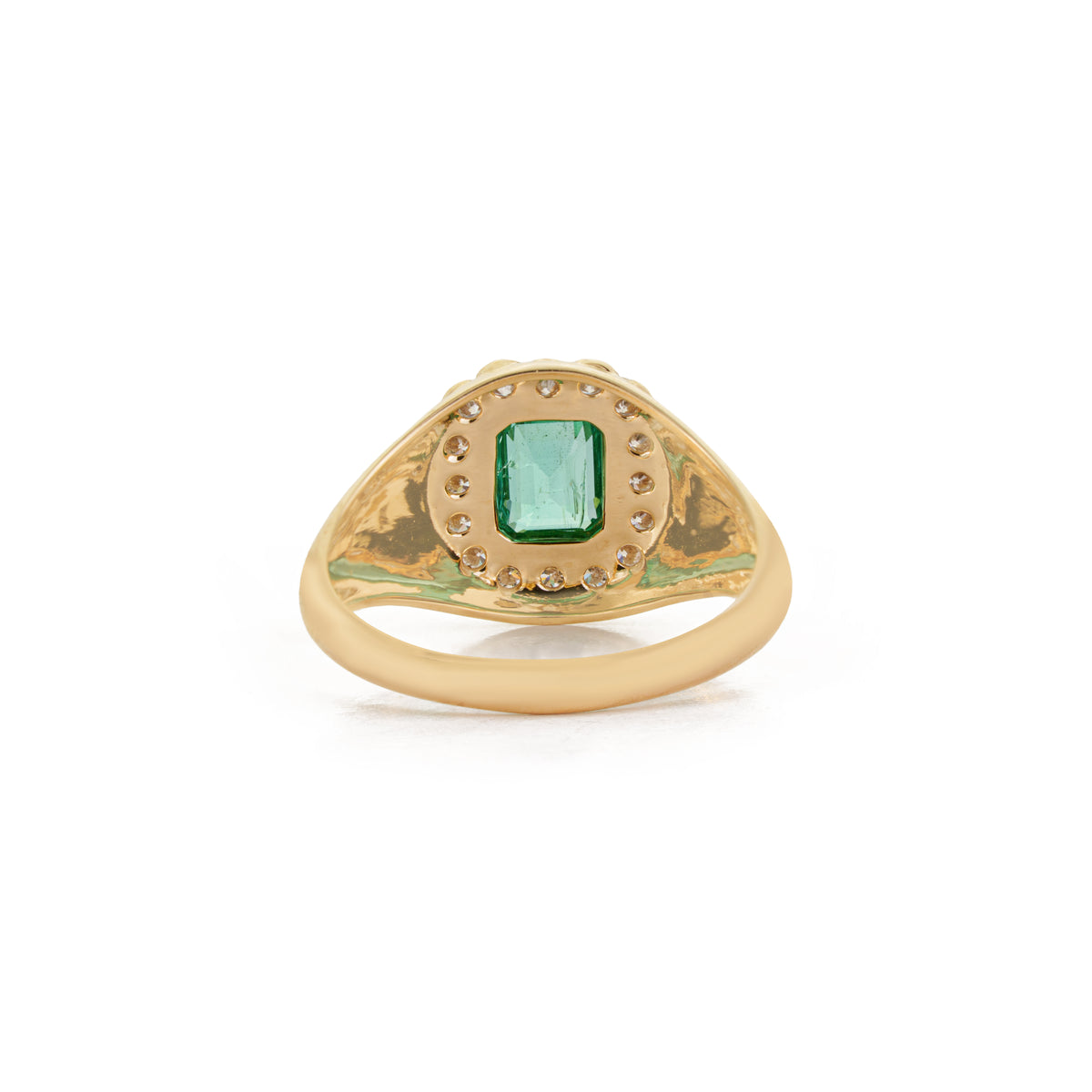 Emerald Diamond Halo Signet Ring