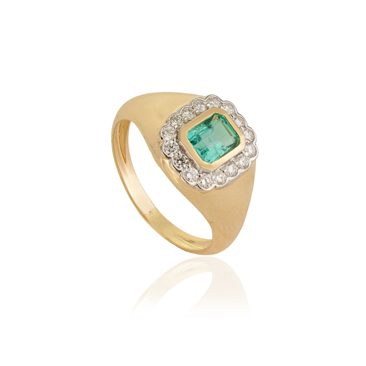 Emerald Diamond Halo Signet Ring