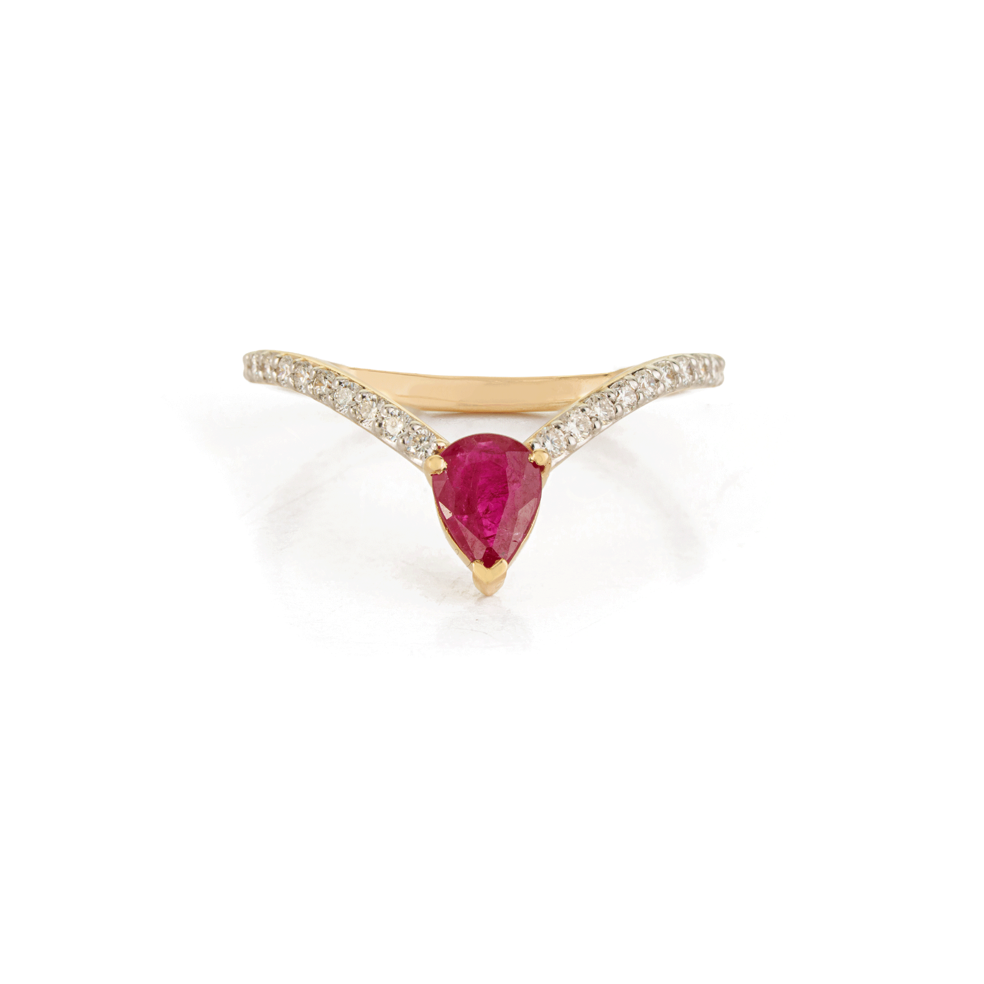 Pear Ruby Diamond Chevron Ring