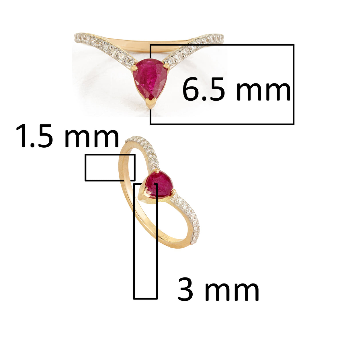 Pear Ruby Diamond Chevron Ring