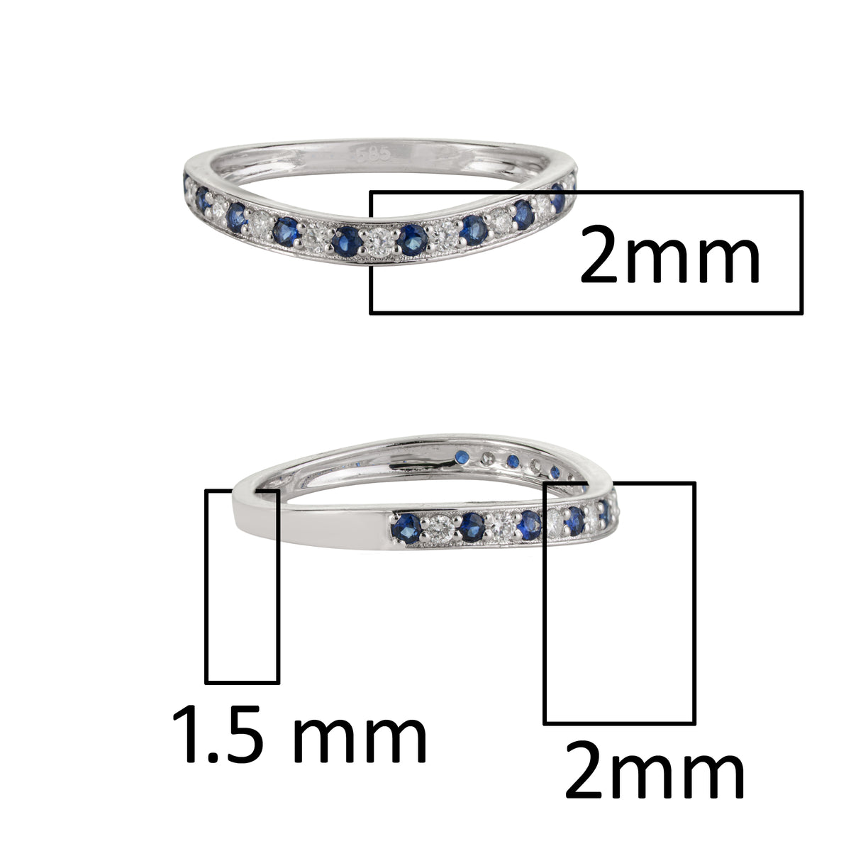 Blue Sapphire Diamond Curved Wedding Band