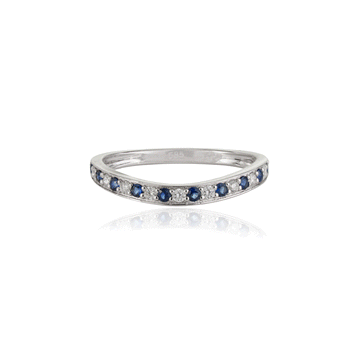 Blue Sapphire Diamond Curved Wedding Band