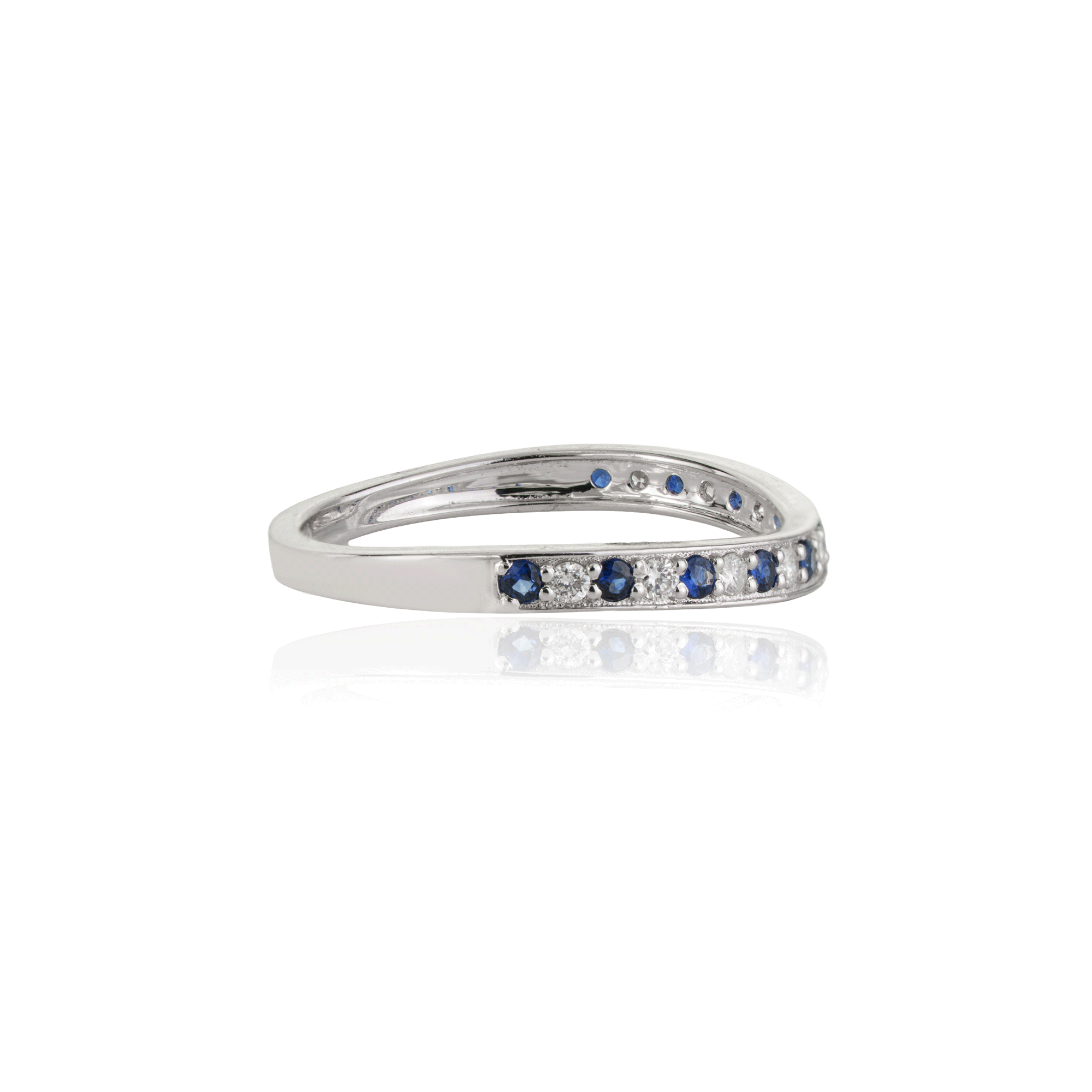 Blue Sapphire Diamond Curved Wedding Band
