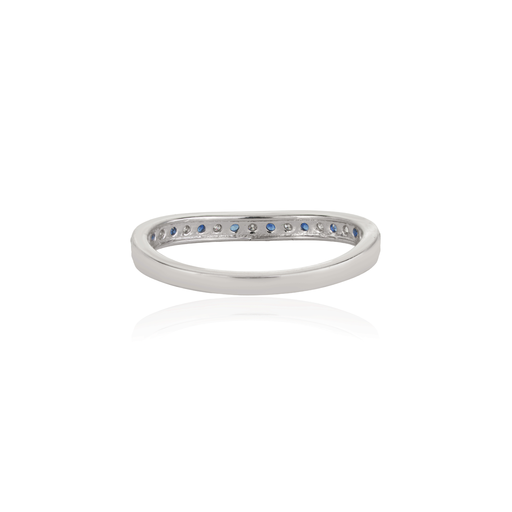 Blue Sapphire Diamond Curved Wedding Band