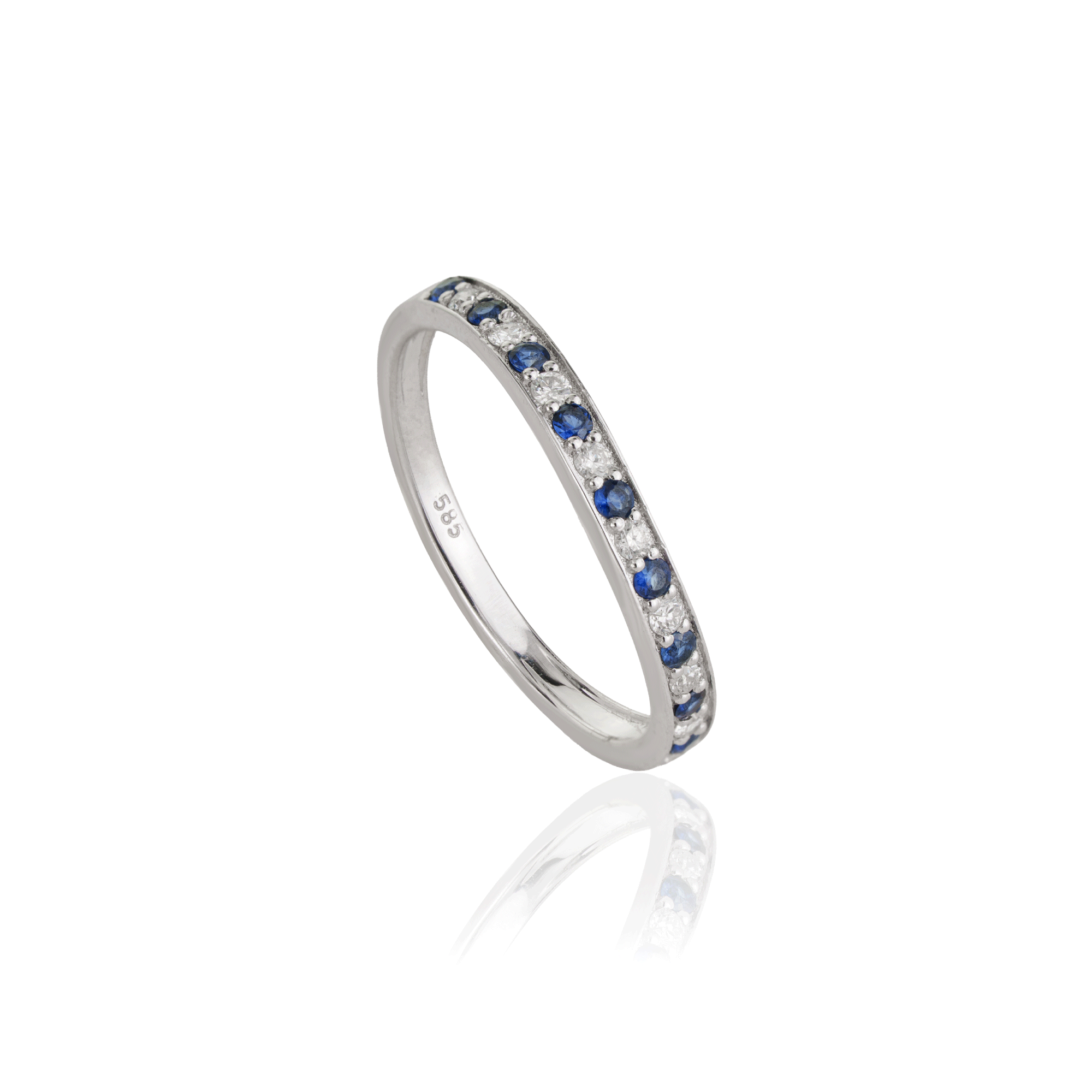 Blue Sapphire Diamond Curved Wedding Band