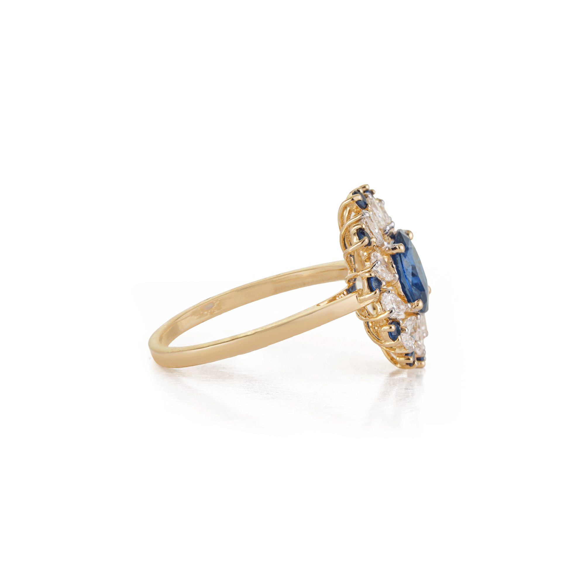 Blue Sapphire Diamond Halo Ring