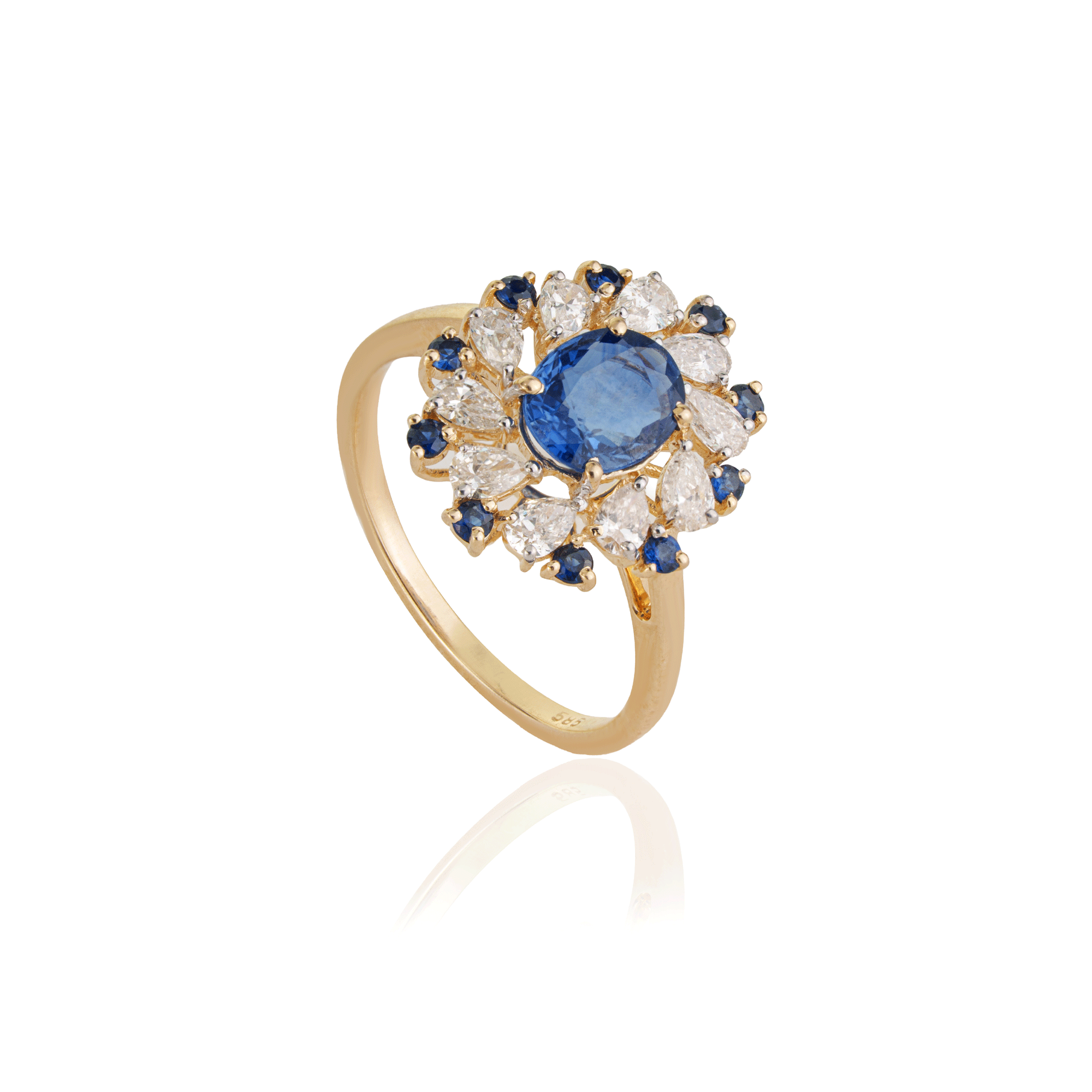Blue Sapphire Diamond Halo Ring