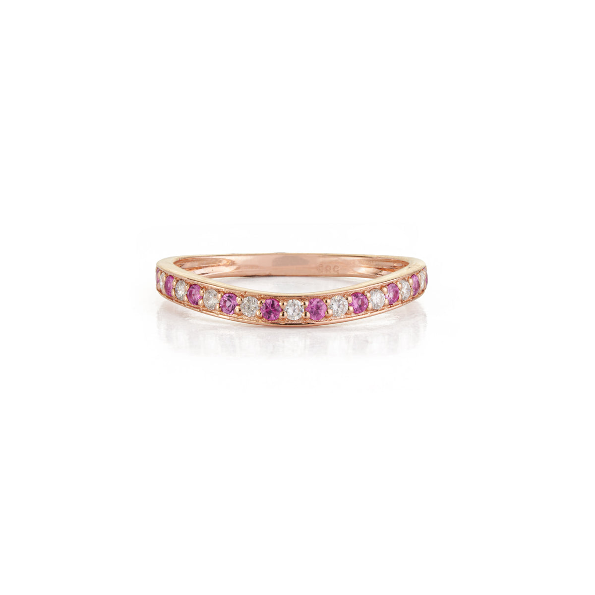 Pink Sapphire Diamond Curved Wedding Band