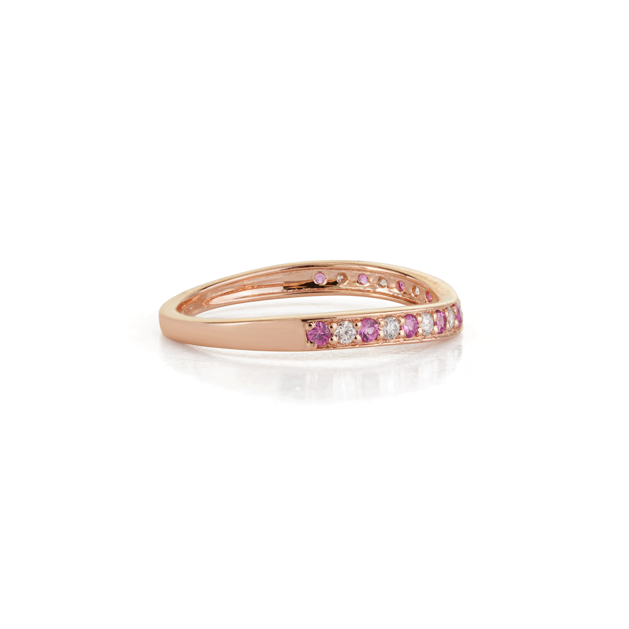 Pink Sapphire Diamond Curved Wedding Band