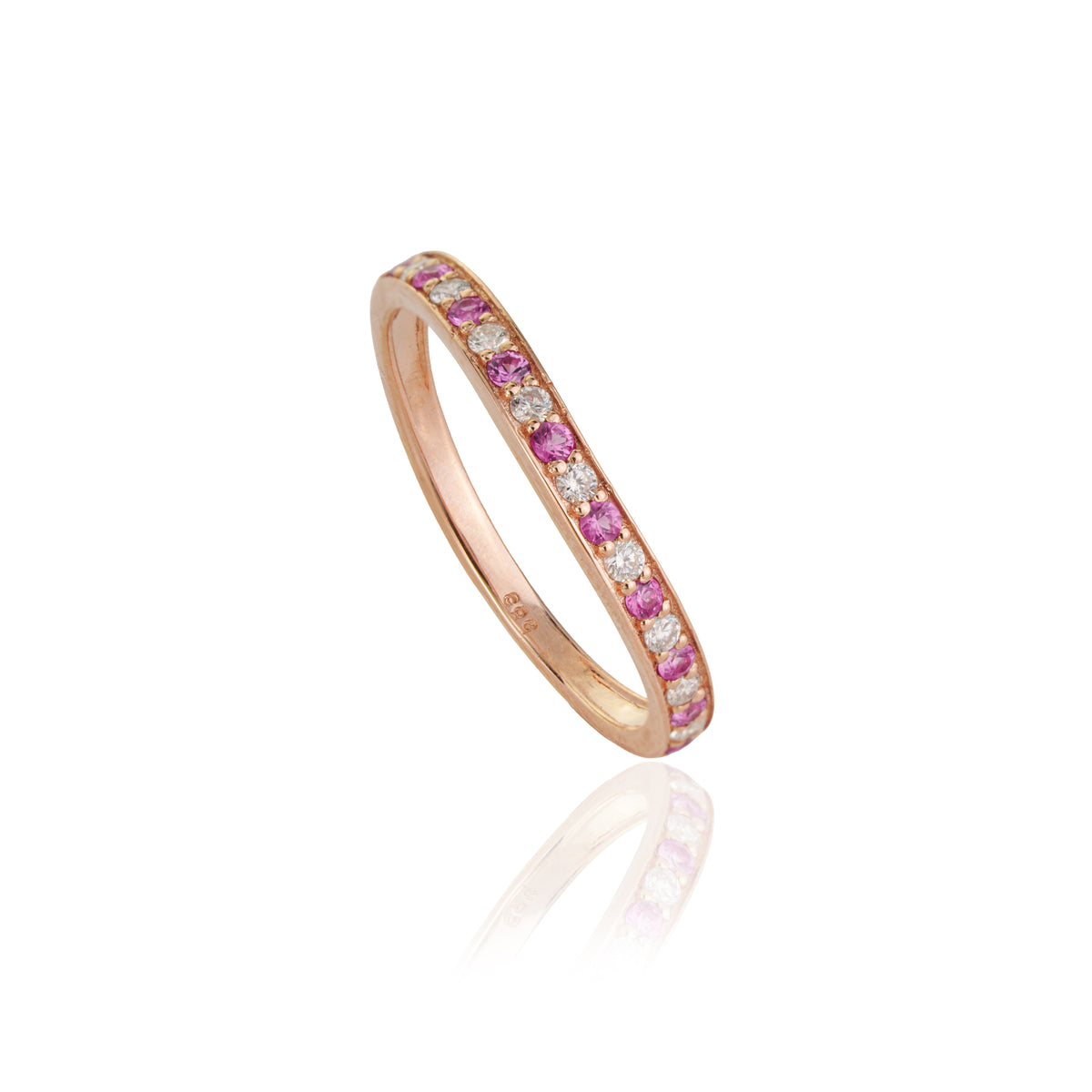 Pink Sapphire Diamond Curved Wedding Band