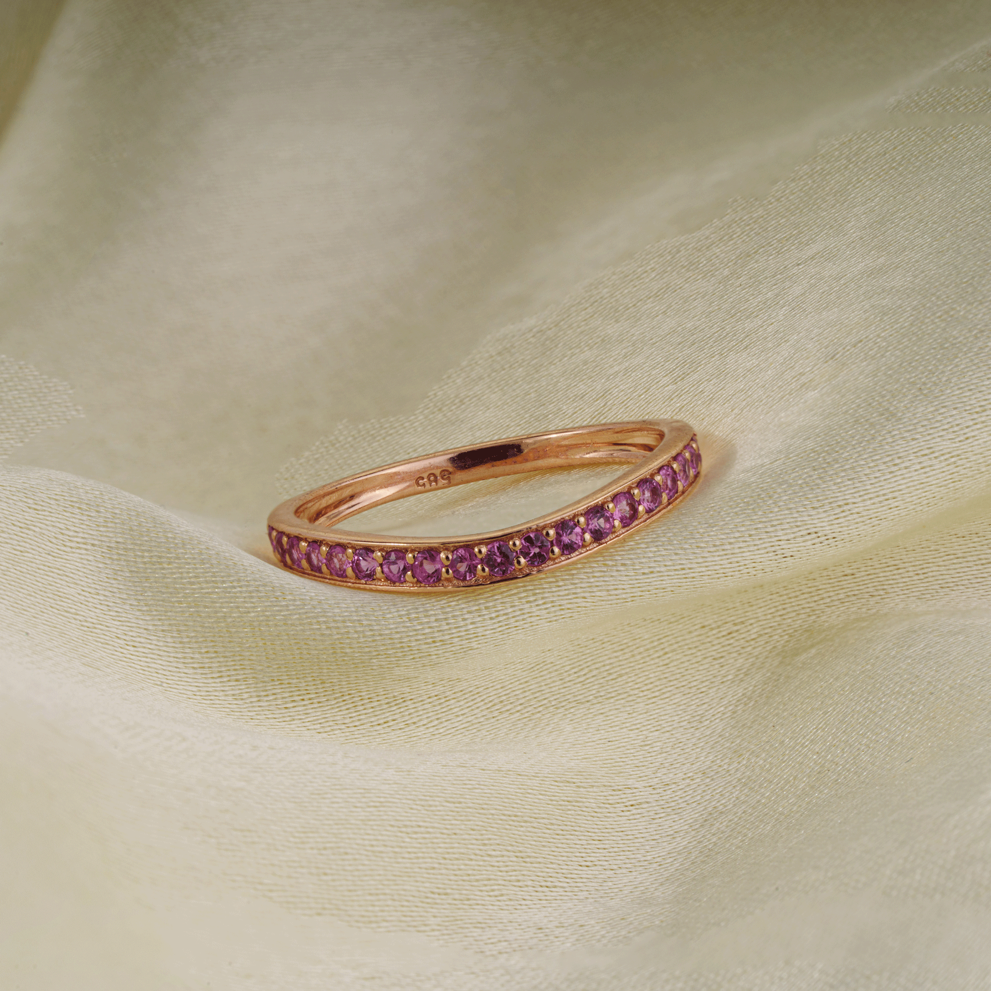 Pink Sapphire Chevron Wedding Band