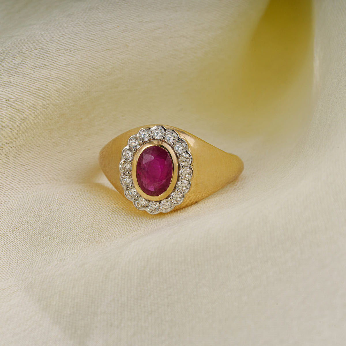 Ruby Diamond Halo Signet Ring