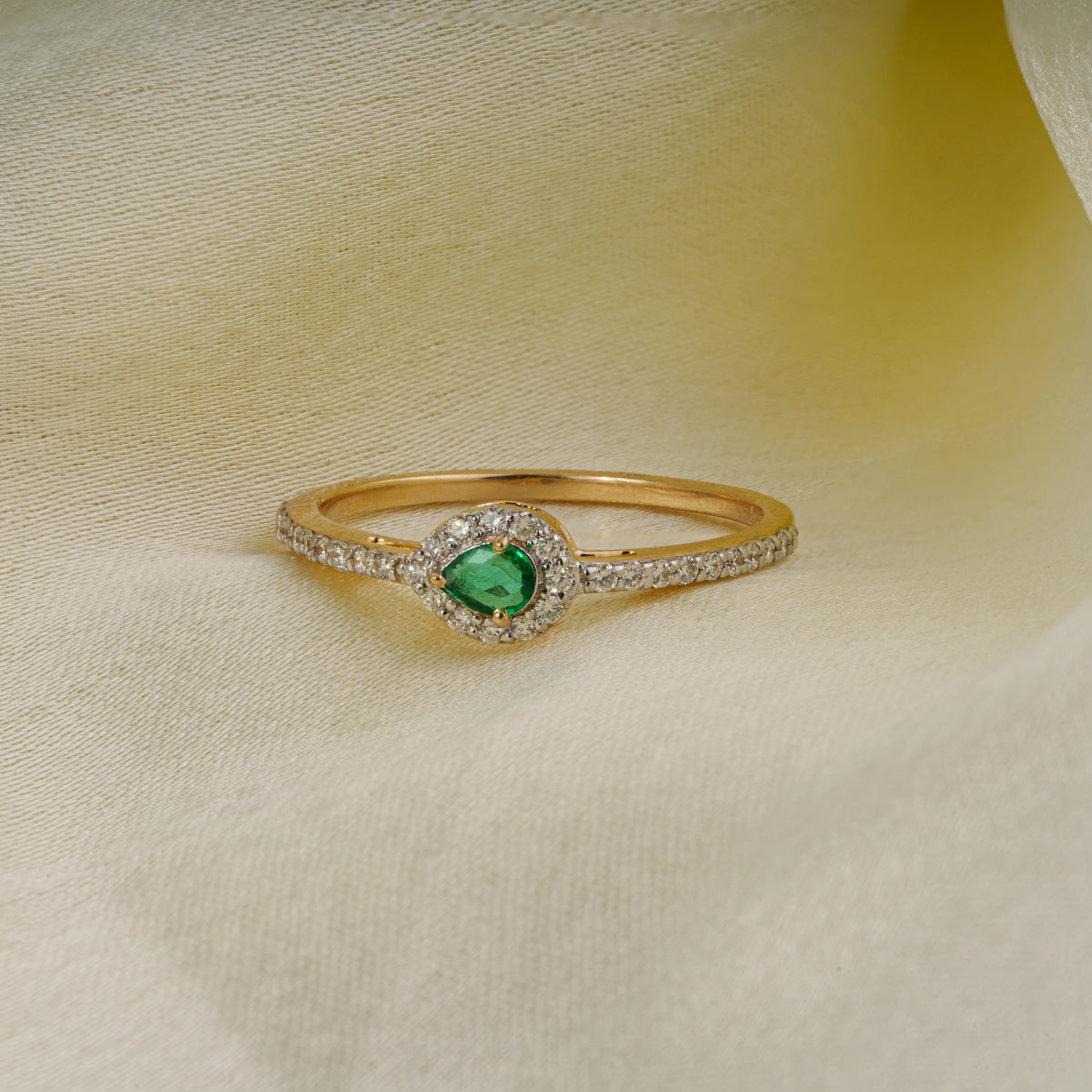 Pear Emerald Diamond Halo Ring