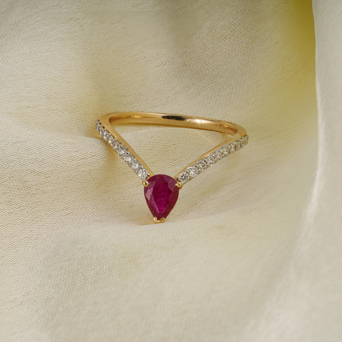 Pear Ruby Diamond Chevron Ring