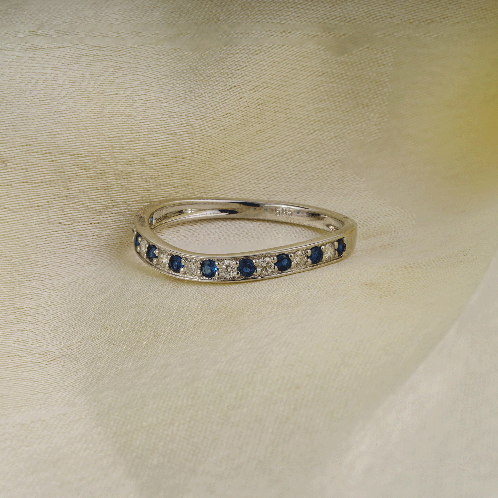 Blue Sapphire Diamond Curved Wedding Band