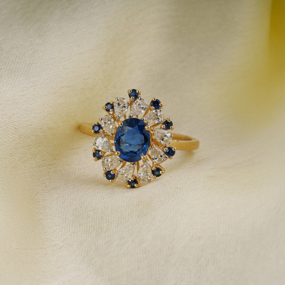 Blue Sapphire Diamond Halo Ring