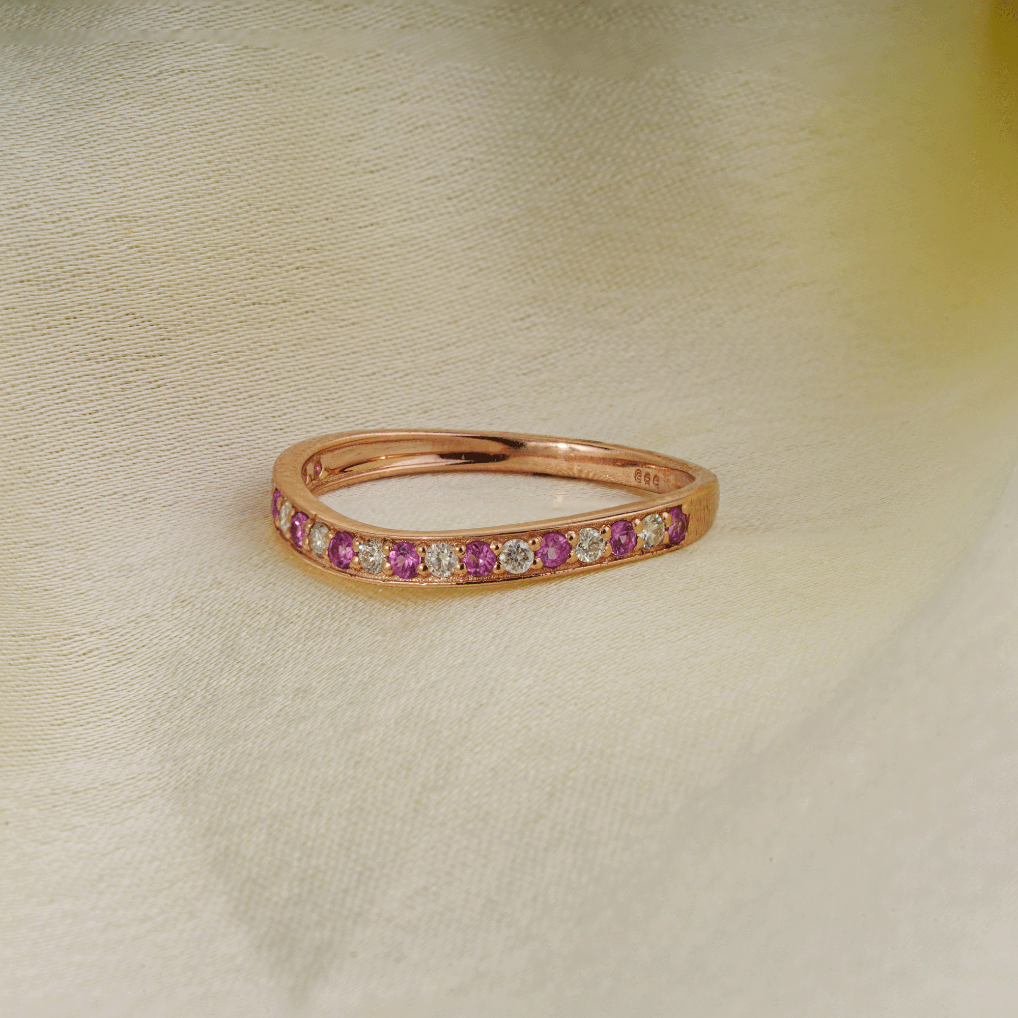 Pink Sapphire Diamond Curved Wedding Band