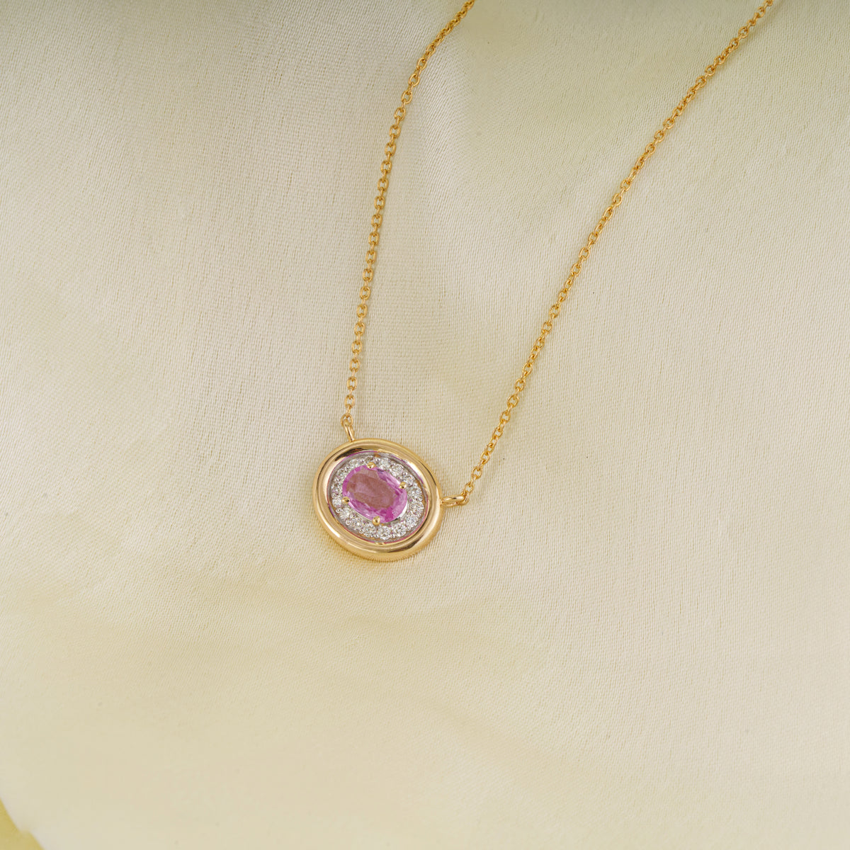 Pink Sapphire & Diamond Pendant Necklace