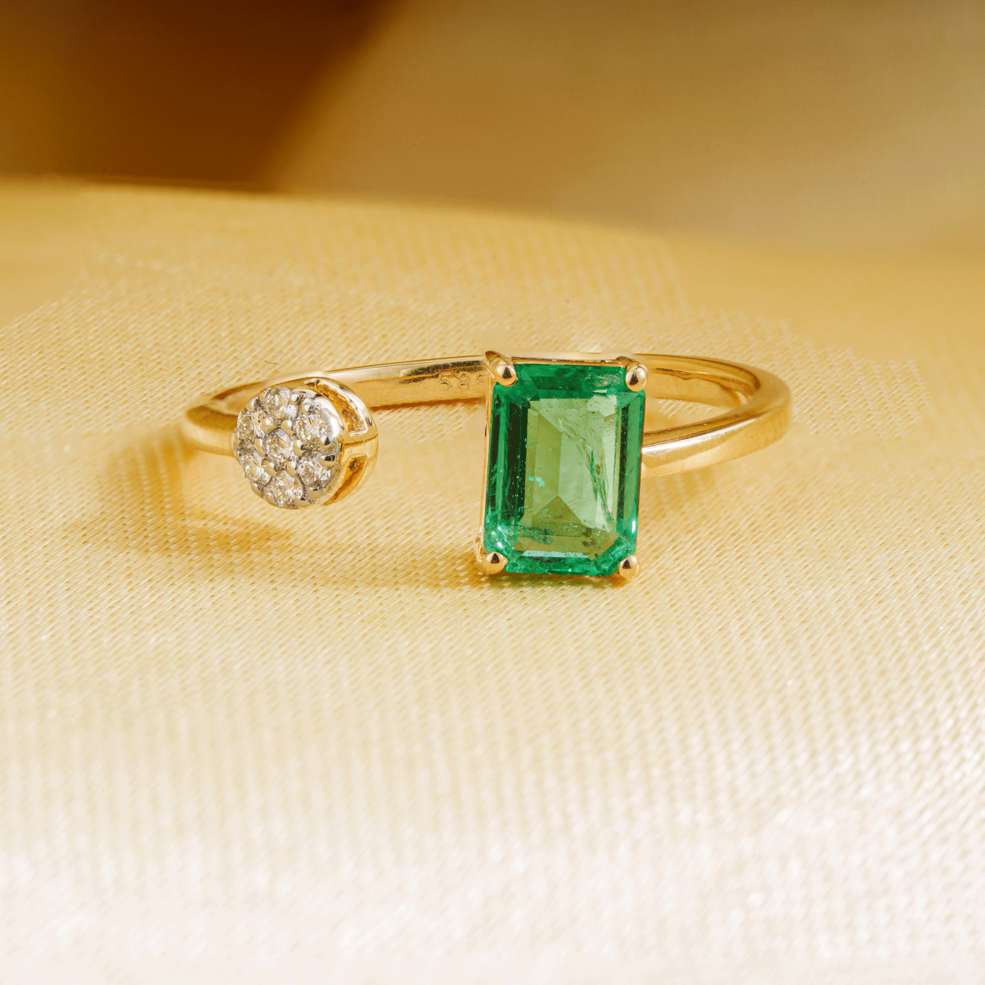 Emerald Diamond Open Ring