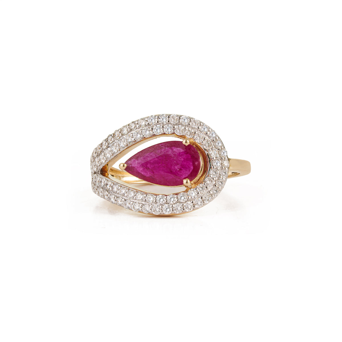 Pear Ruby Diamond Halo Ring